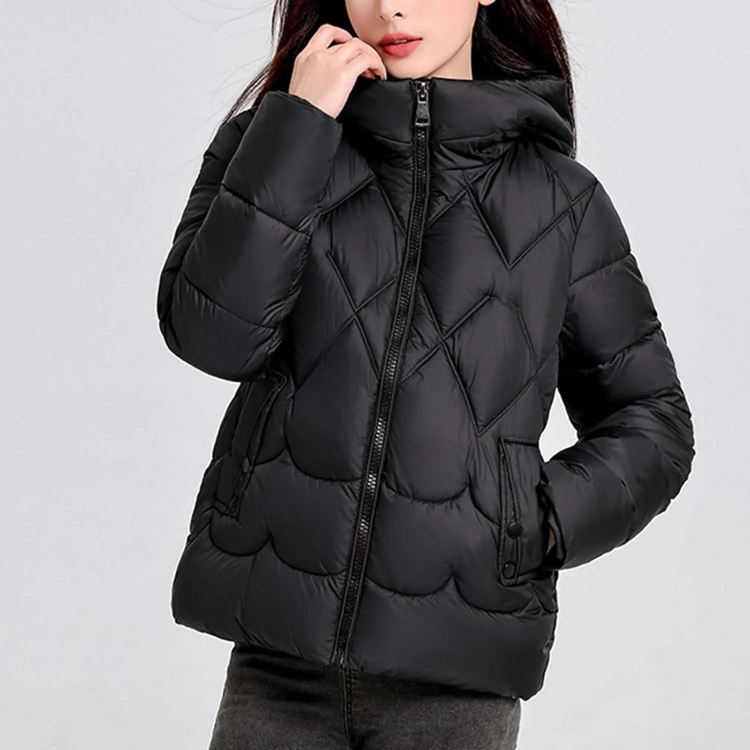 Lmdudan Women's Winter Coats Lightweight Jacket Hooded Warm Cropped Puffer Jackets Plus Size Down Coat with Pockets