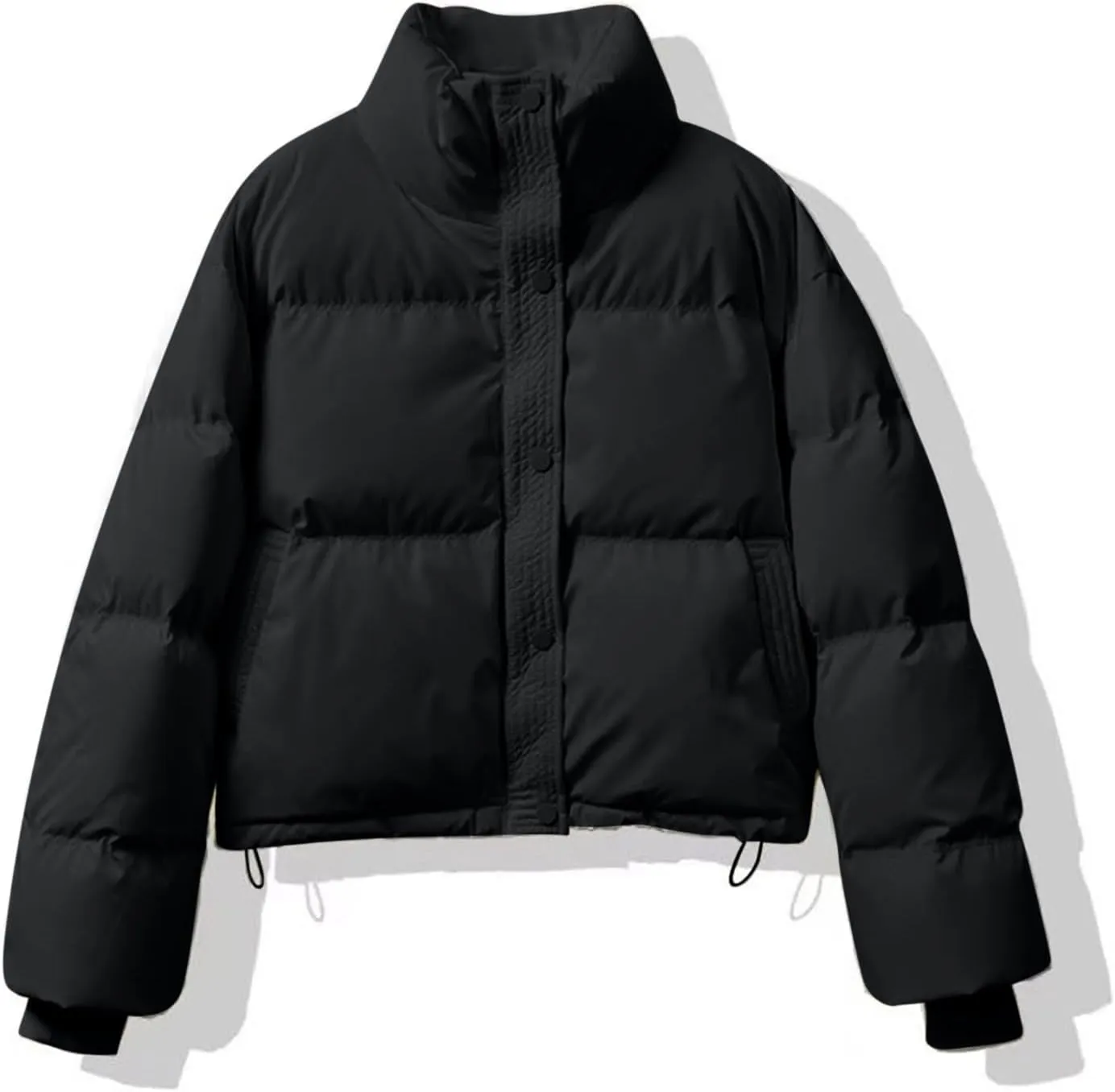Lmdudan Womens Winter Cropped Puffer Jacket 2024 Trendy Oversized Down Short Puffy Coat Solid Quilted Jackets with Pockets