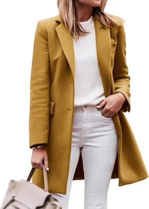 Long Jackets for Women Casual Single Breasted Trench Coats Lapel Long Sleeve Cardigan Wool Blend Coats with Pockets