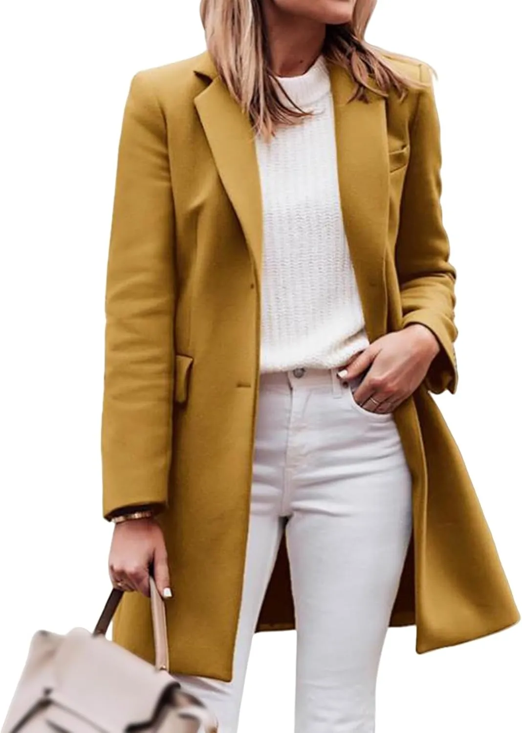 Long Jackets for Women Casual Single Breasted Trench Coats Lapel Long Sleeve Cardigan Wool Blend Coats with Pockets