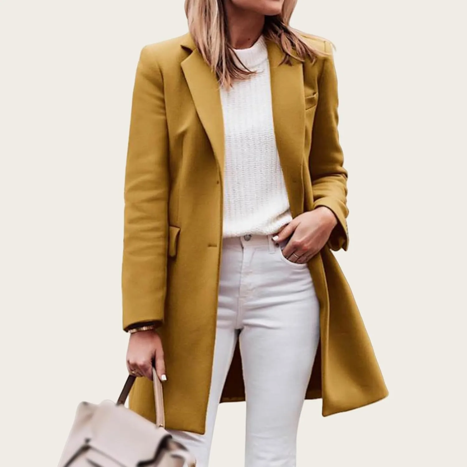 Long Jackets for Women Casual Single Breasted Trench Coats Lapel Long Sleeve Cardigan Wool Blend Coats with Pockets