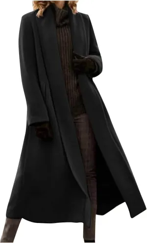 Long Pea Coat for Women Open Front Cardigan Coat Coatigan Jacket 2024 Fall Winter Wool Blend Trench Coat with Pockets
