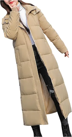 Long Puffer Coat Women with Hood Full Zip Puffer Jacket Padded Down Jacket Quilted Insulated Jacket Fashion Winter Coat