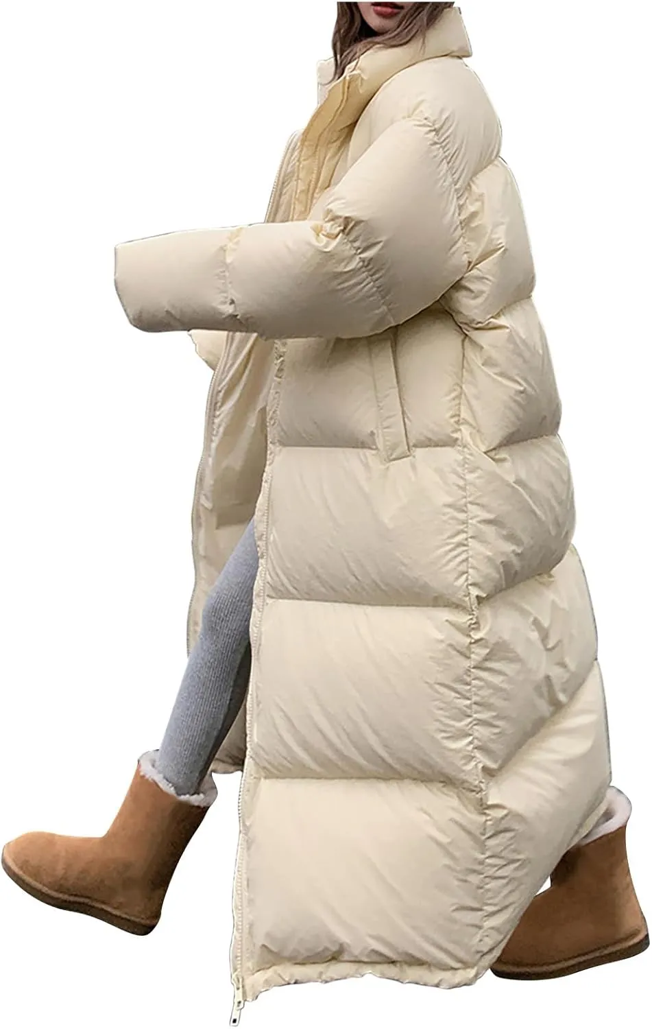 Long Winter Puffer Coat for Women Hooded Down Jacket With Pockets Waterproof Thick Quilted Maxi Puffer Parka Coat
