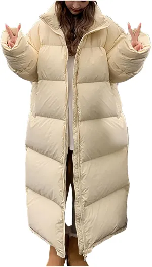 Long Winter Puffer Coat for Women Hooded Down Jacket With Pockets Waterproof Thick Quilted Maxi Puffer Parka Coat
