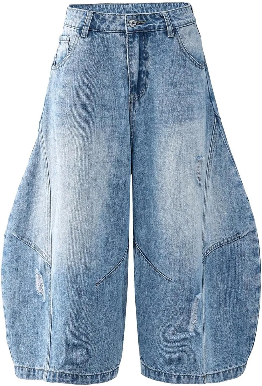 Men Baggy Denim Jorts Y2K Grunge Loose Hip Hop Jean Shorts Summer Casual Mid Jeans with Pockets Streetwear