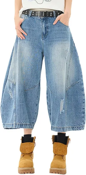 Men Baggy Denim Jorts Y2K Grunge Loose Hip Hop Jean Shorts Summer Casual Mid Jeans with Pockets Streetwear