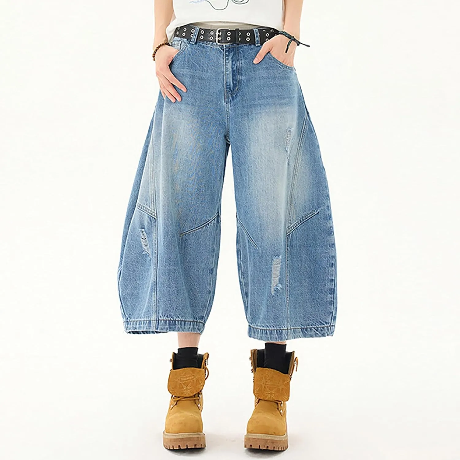Men Baggy Denim Jorts Y2K Grunge Loose Hip Hop Jean Shorts Summer Casual Mid Jeans with Pockets Streetwear
