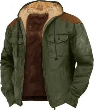 Men Fleece Lined Jackets Winter Trendy Long Sleeve Coats Zip Up Hoodies Sweatshirts Sherpa Cardigan with Pockets