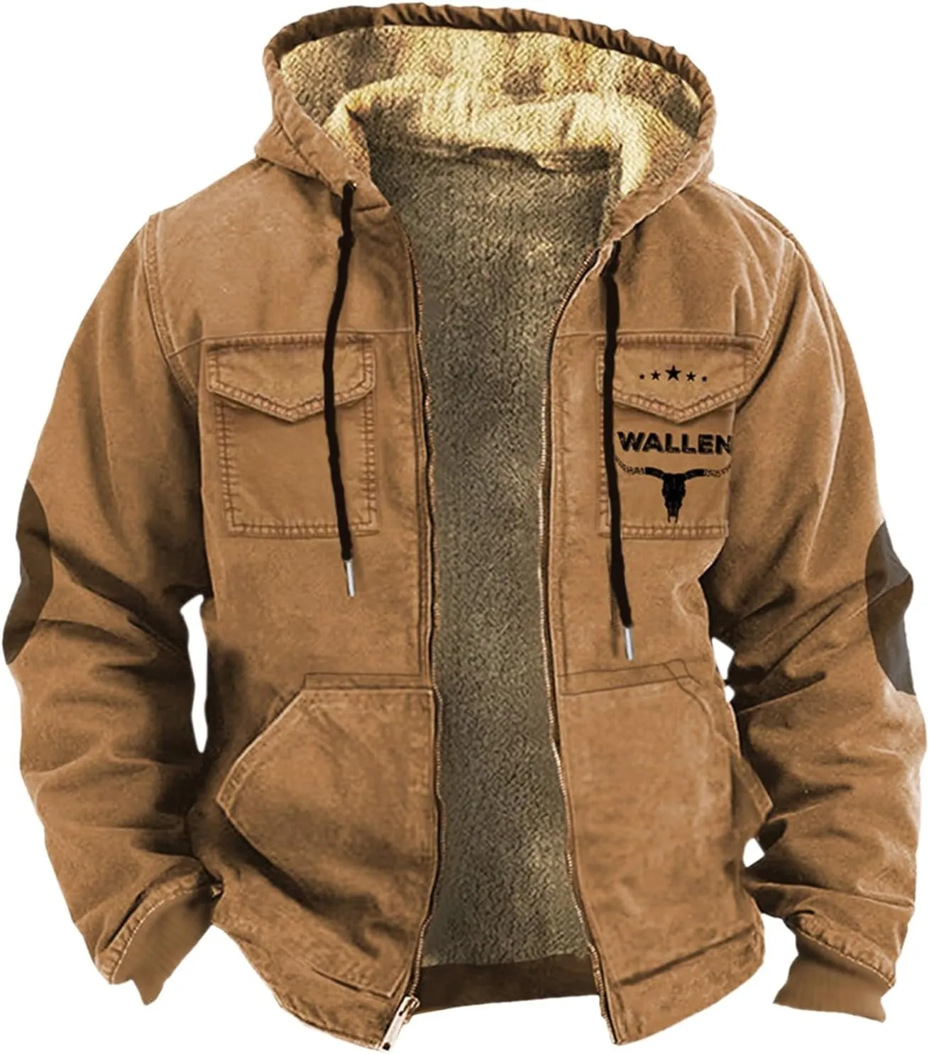 Men Fleece Lined Jackets Winter Trendy Long Sleeve Coats Zip Up Hoodies Sweatshirts Sherpa Cardigan with Pockets