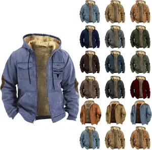 Men Fleece Lined Jackets Winter Trendy Long Sleeve Coats Zip Up Hoodies Sweatshirts Sherpa Cardigan with Pockets