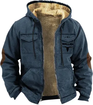 Men Fleece Lined Jackets Winter Trendy Long Sleeve Coats Zip Up Hoodies Sweatshirts Sherpa Cardigan with Pockets