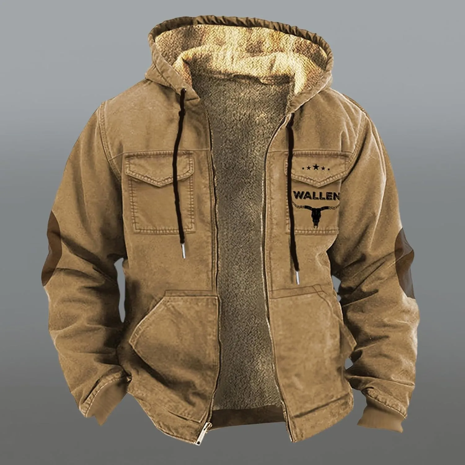 Men Fleece Lined Jackets Winter Trendy Long Sleeve Coats Zip Up Hoodies Sweatshirts Sherpa Cardigan with Pockets
