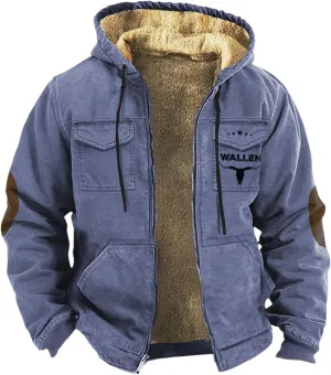 Men Fleece Lined Jackets Winter Trendy Long Sleeve Coats Zip Up Hoodies Sweatshirts Sherpa Cardigan with Pockets