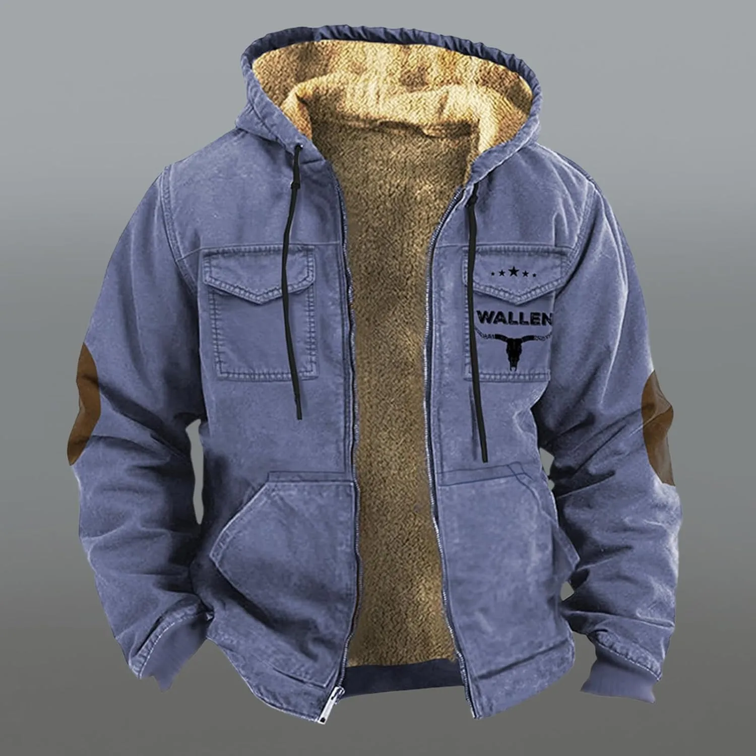 Men Fleece Lined Jackets Winter Trendy Long Sleeve Coats Zip Up Hoodies Sweatshirts Sherpa Cardigan with Pockets