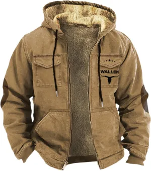 Men Fleece Lined Jackets Winter Trendy Long Sleeve Coats Zip Up Hoodies Sweatshirts Sherpa Cardigan with Pockets