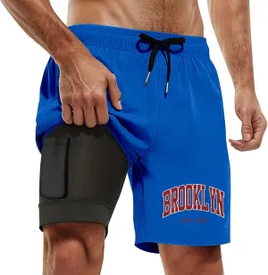 Men's 2 in 1 Running Shorts Quick-Drying Gym Athletic Workout Breathable Comfy Sports Shorts with Compression Liner
