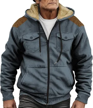 Men's Aztec Western Jackets Cowboy Winter Warm Sherpa Suede Fleece Coats Long Sleeve Retro Ethnic Vintage Casual Jacket