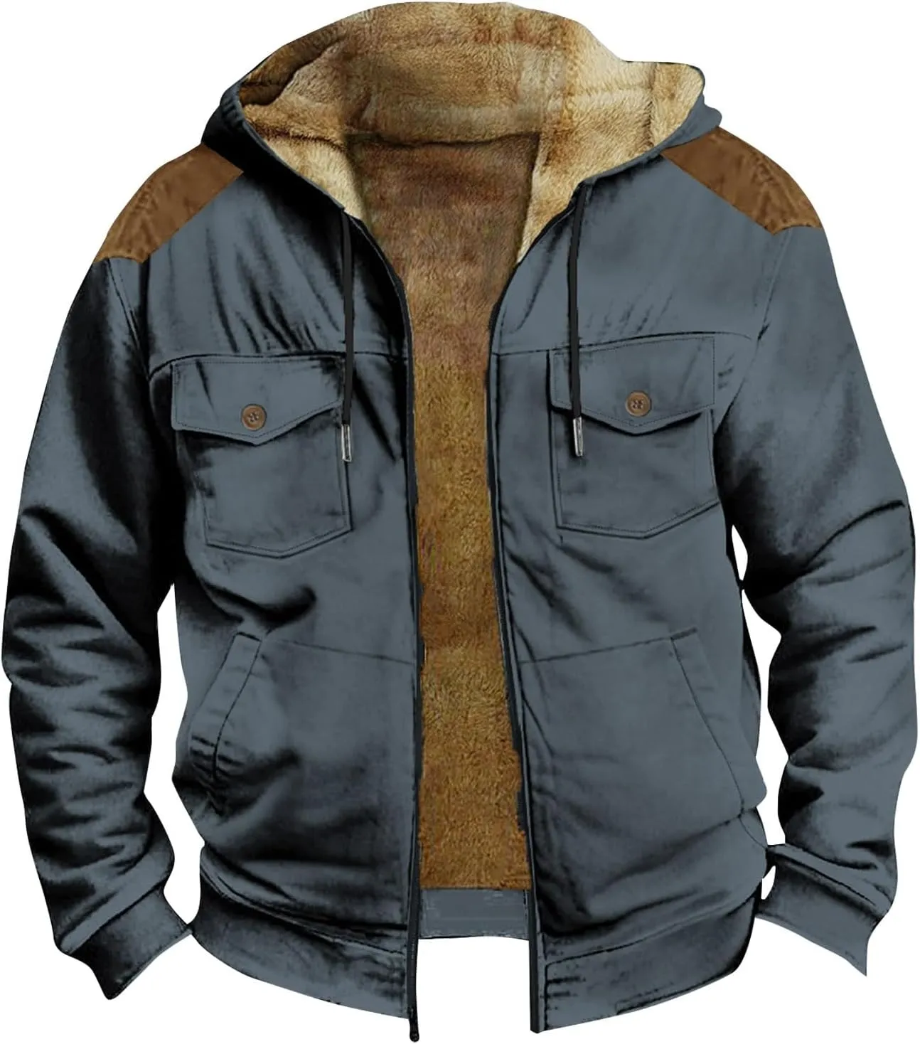 Men's Aztec Western Jackets Cowboy Winter Warm Sherpa Suede Fleece Coats Long Sleeve Retro Ethnic Vintage Casual Jacket