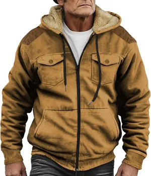 Men's Aztec Western Jackets Cowboy Winter Warm Sherpa Suede Fleece Coats Long Sleeve Retro Ethnic Vintage Casual Jacket