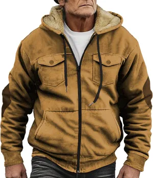 Men's Aztec Western Jackets Cowboy Winter Warm Sherpa Suede Fleece Coats Long Sleeve Retro Ethnic Vintage Casual Jacket