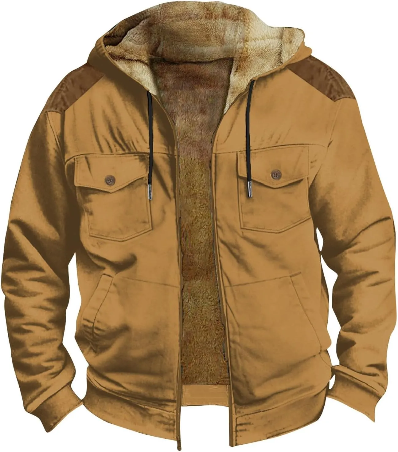 Men's Aztec Western Jackets Cowboy Winter Warm Sherpa Suede Fleece Coats Long Sleeve Retro Ethnic Vintage Casual Jacket