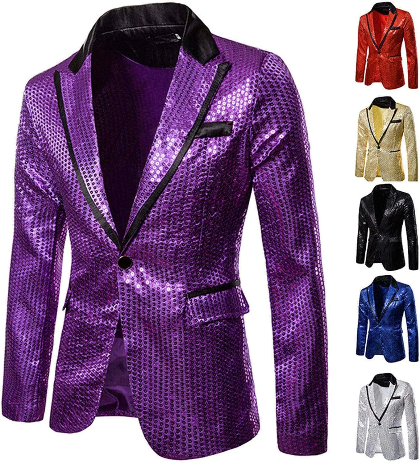 Men's Blazers Casual Sequin Slim Fit Coat Blazer One Button Lightweight Business Party Lapel Suit Jacket for Men