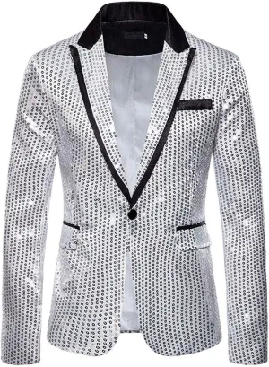 Men's Blazers Casual Sequin Slim Fit Coat Blazer One Button Lightweight Business Party Lapel Suit Jacket for Men
