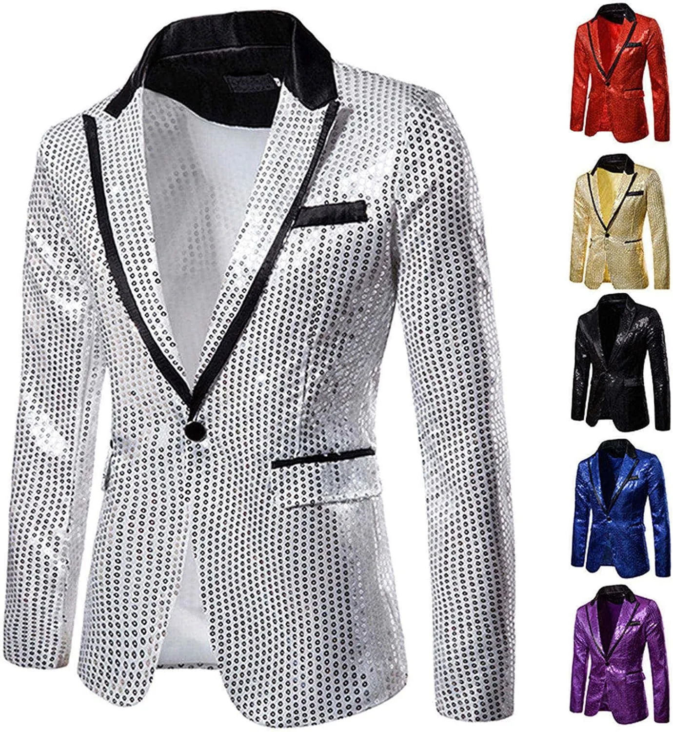Men's Blazers Casual Sequin Slim Fit Coat Blazer One Button Lightweight Business Party Lapel Suit Jacket for Men