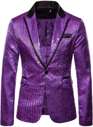 Men's Blazers Casual Sequin Slim Fit Coat Blazer One Button Lightweight Business Party Lapel Suit Jacket for Men