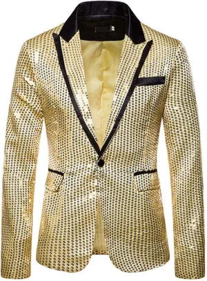 Men's Blazers Casual Sequin Slim Fit Coat Blazer One Button Lightweight Business Party Lapel Suit Jacket for Men