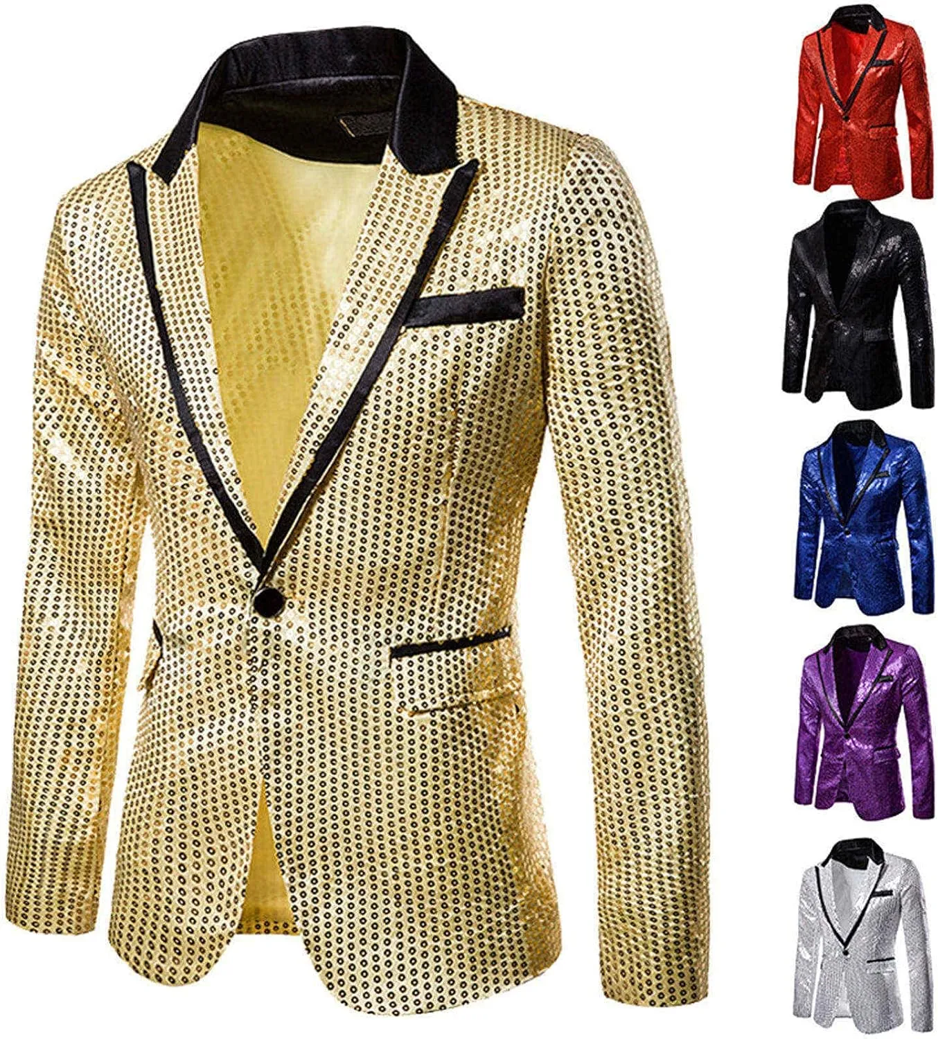 Men's Blazers Casual Sequin Slim Fit Coat Blazer One Button Lightweight Business Party Lapel Suit Jacket for Men