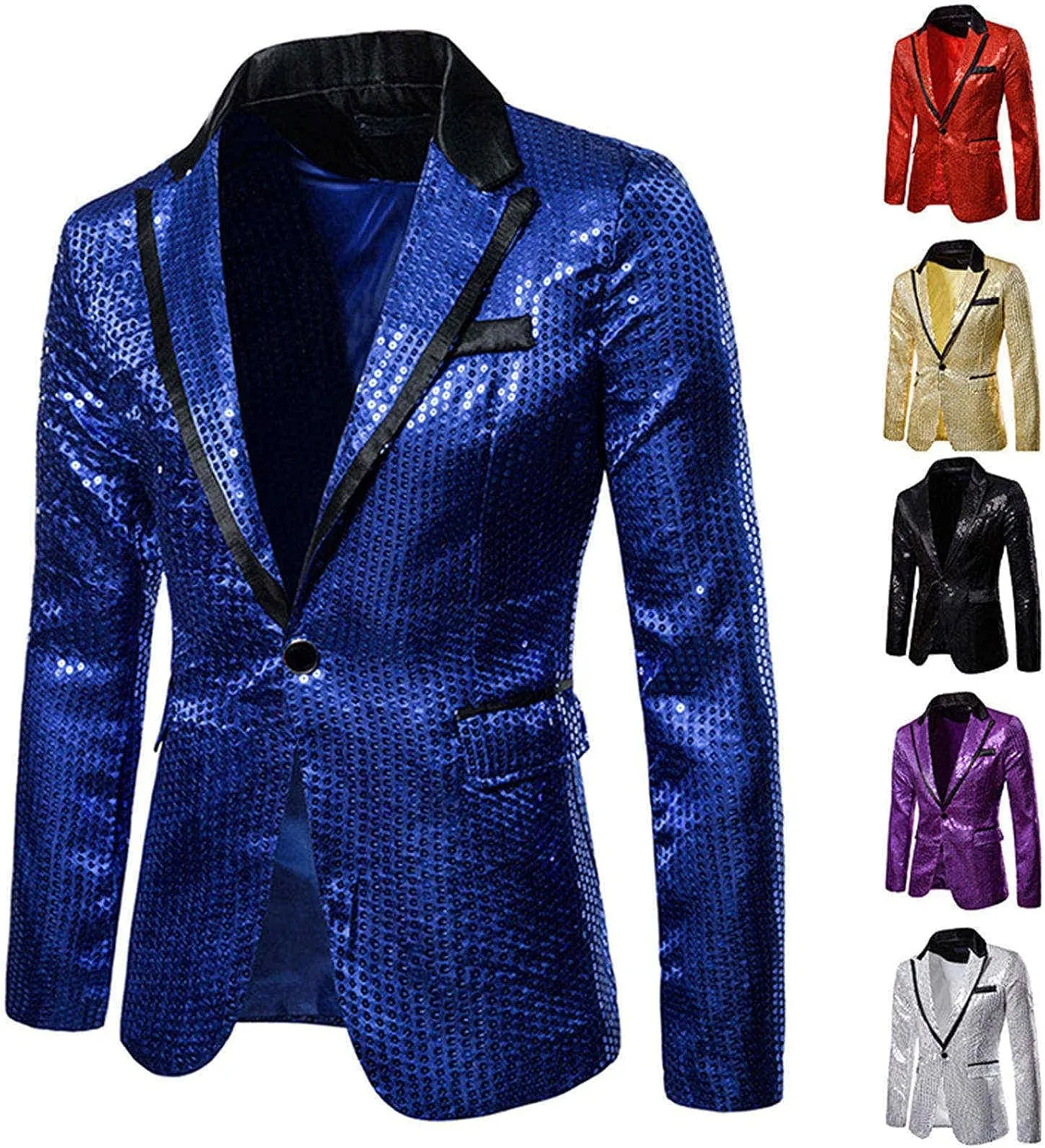 Men's Blazers Casual Sequin Slim Fit Coat Blazer One Button Lightweight Business Party Lapel Suit Jacket for Men