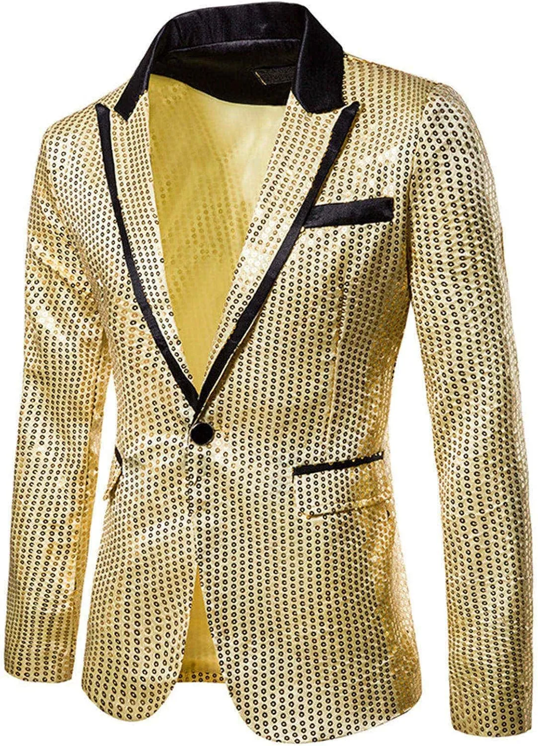 Men's Blazers Casual Sequin Slim Fit Coat Blazer One Button Lightweight Business Party Lapel Suit Jacket for Men