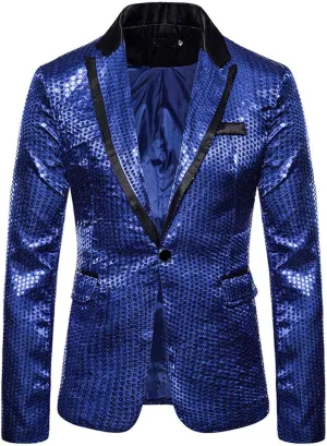 Men's Blazers Casual Sequin Slim Fit Coat Blazer One Button Lightweight Business Party Lapel Suit Jacket for Men