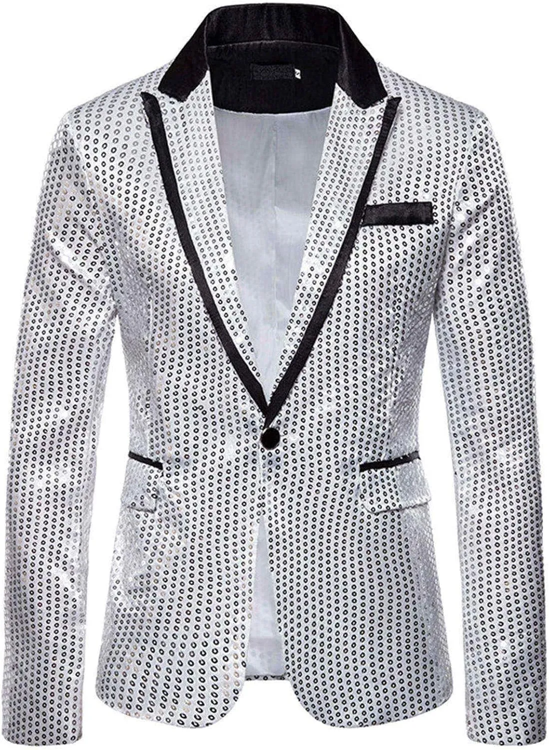 Men's Blazers Casual Sequin Slim Fit Coat Blazer One Button Lightweight Business Party Lapel Suit Jacket for Men