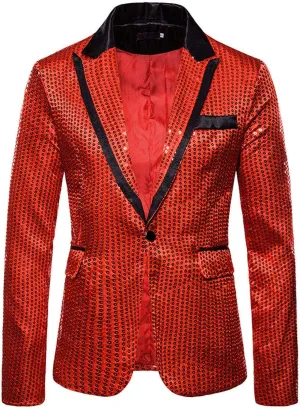 Men's Blazers Casual Sequin Slim Fit Coat Blazer One Button Lightweight Business Party Lapel Suit Jacket for Men