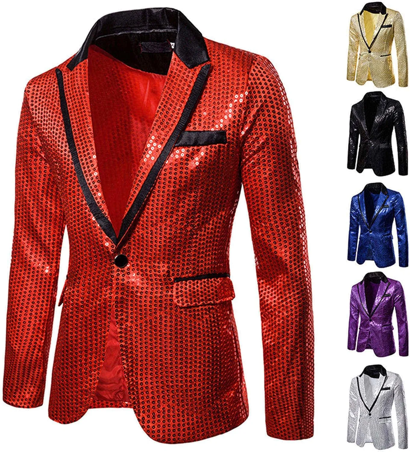 Men's Blazers Casual Sequin Slim Fit Coat Blazer One Button Lightweight Business Party Lapel Suit Jacket for Men