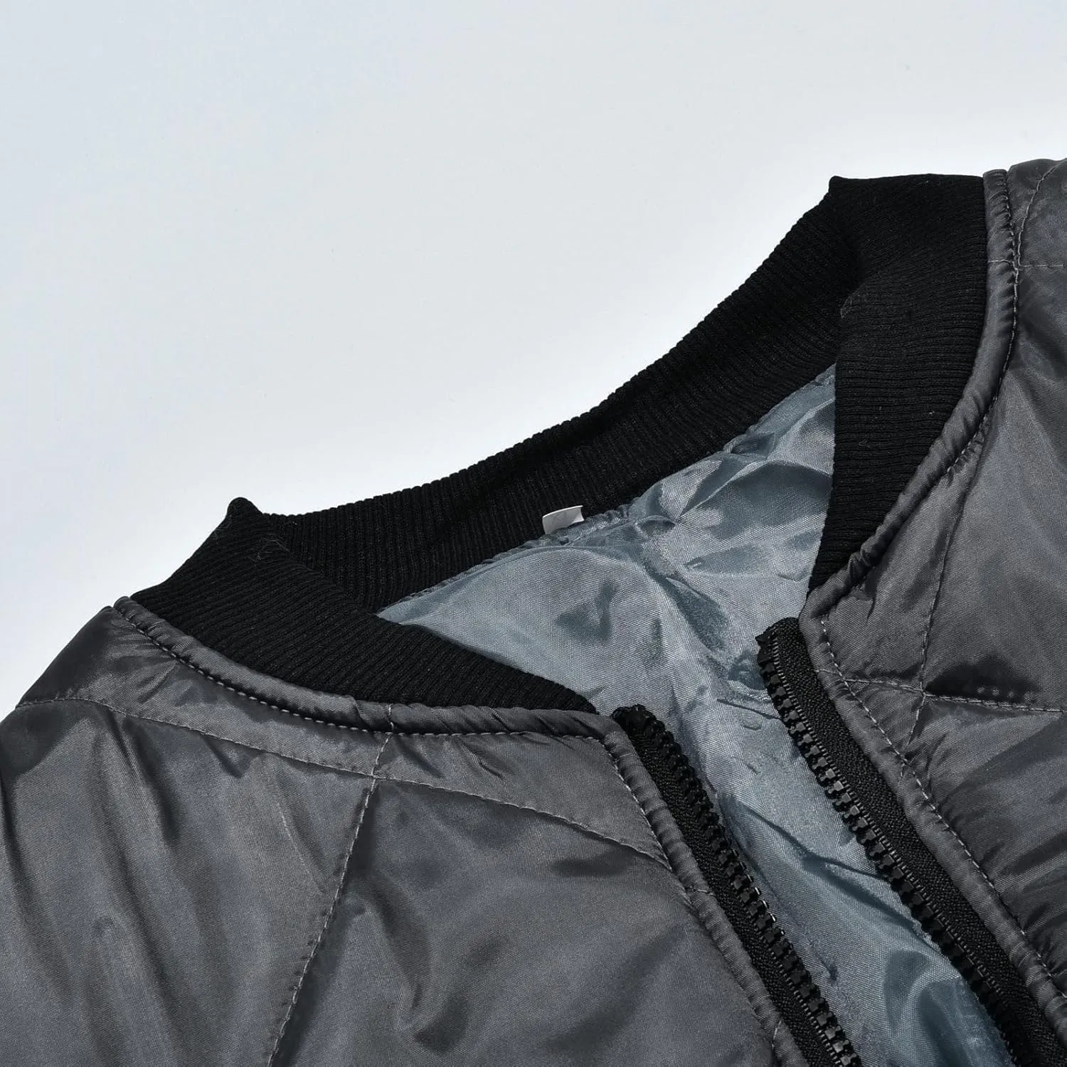 Mens Bomber Jackets Diamond Quilted Fall Winter Rib Varsity Lightweight Jacket Warm Padded Coats Outwear with Pockets