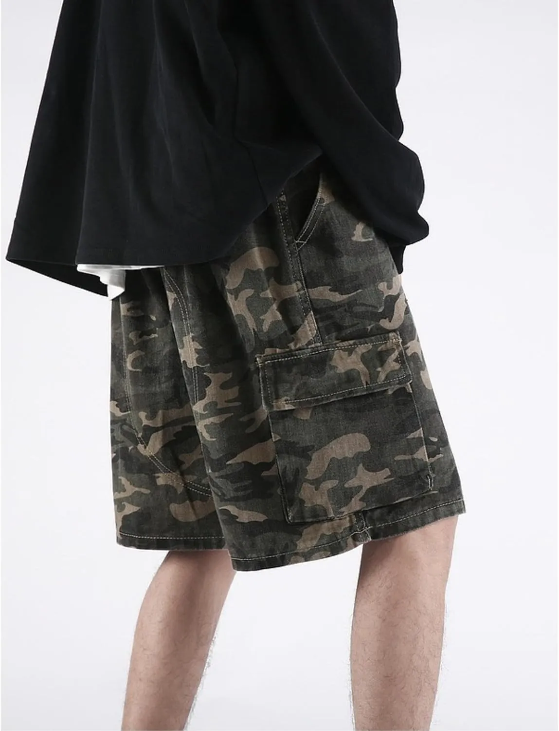 Mens Camo Cargo Shorts Y2k Baggy Jorts Hip Hop Camouflage Shorts Goth Bermuda Shorts Streetwear