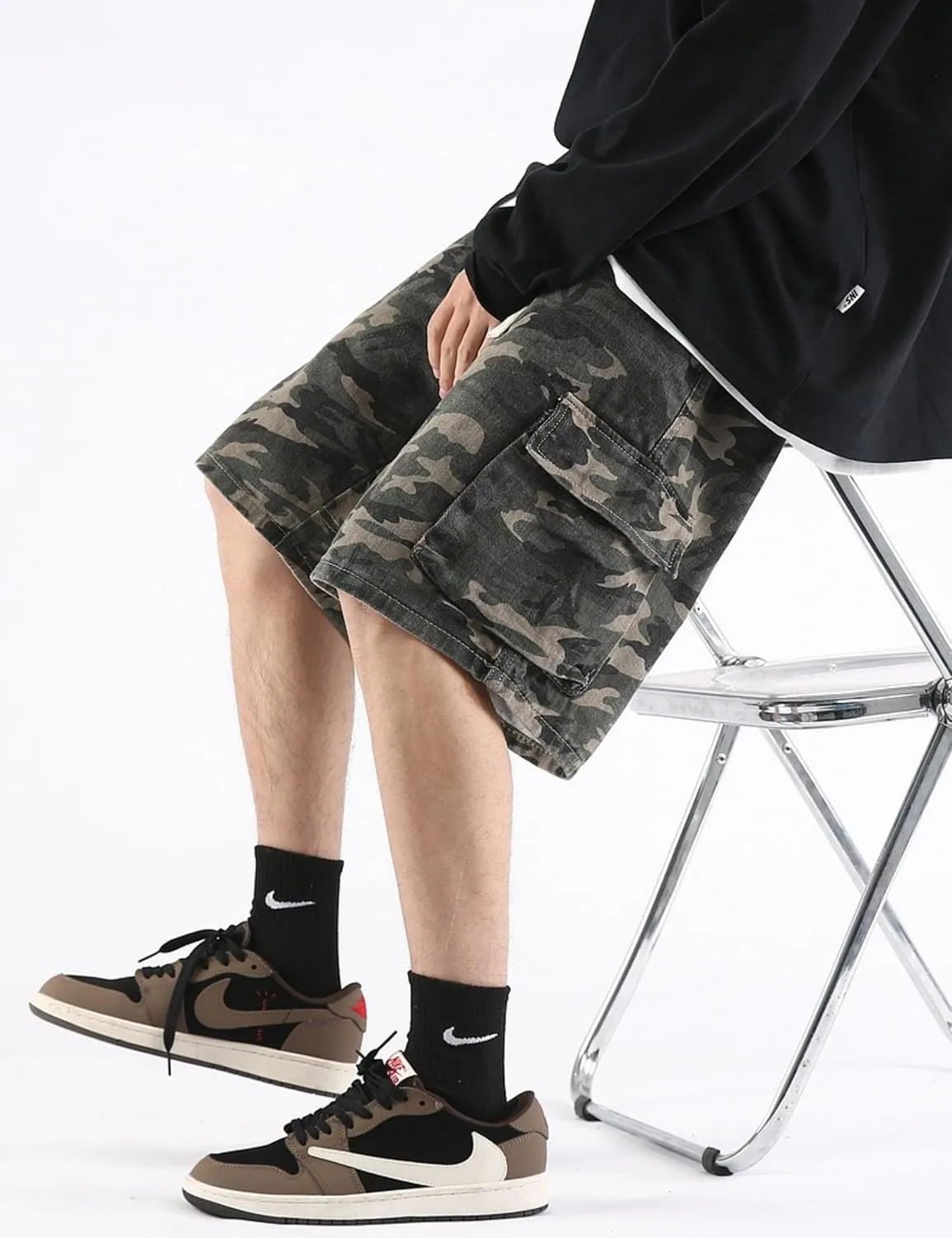 Mens Camo Cargo Shorts Y2k Baggy Jorts Hip Hop Camouflage Shorts Goth Bermuda Shorts Streetwear