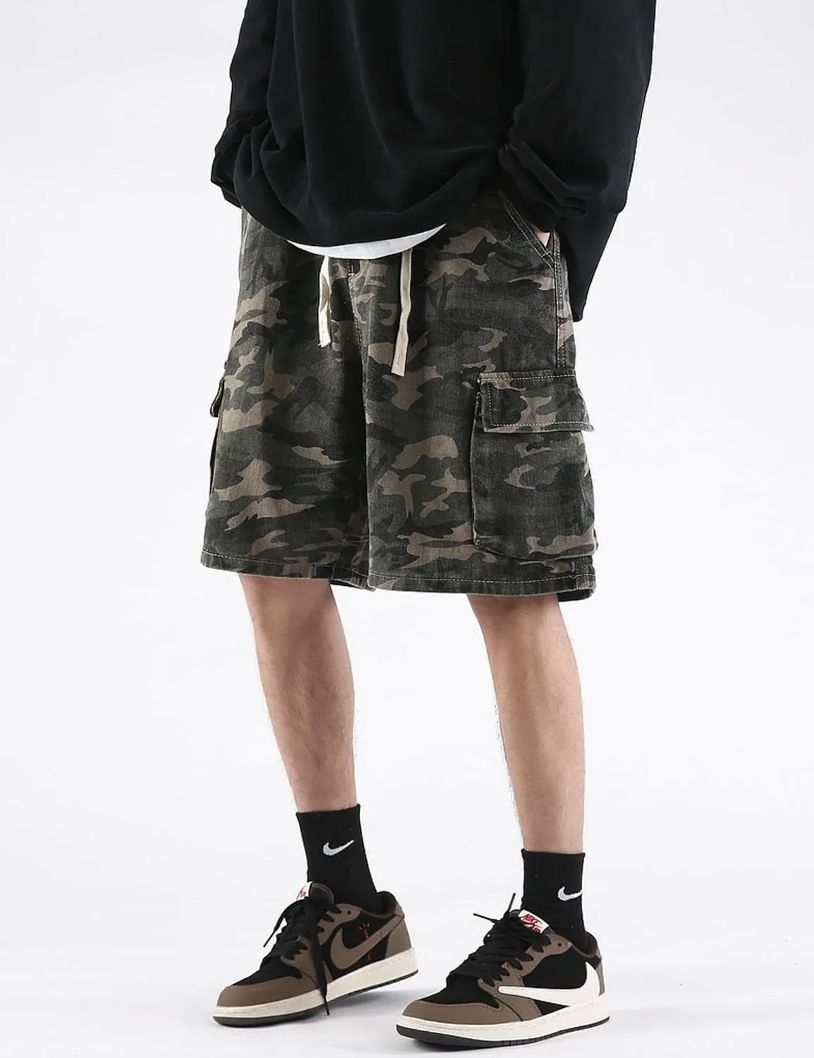 Mens Camo Cargo Shorts Y2k Baggy Jorts Hip Hop Camouflage Shorts Goth Bermuda Shorts Streetwear