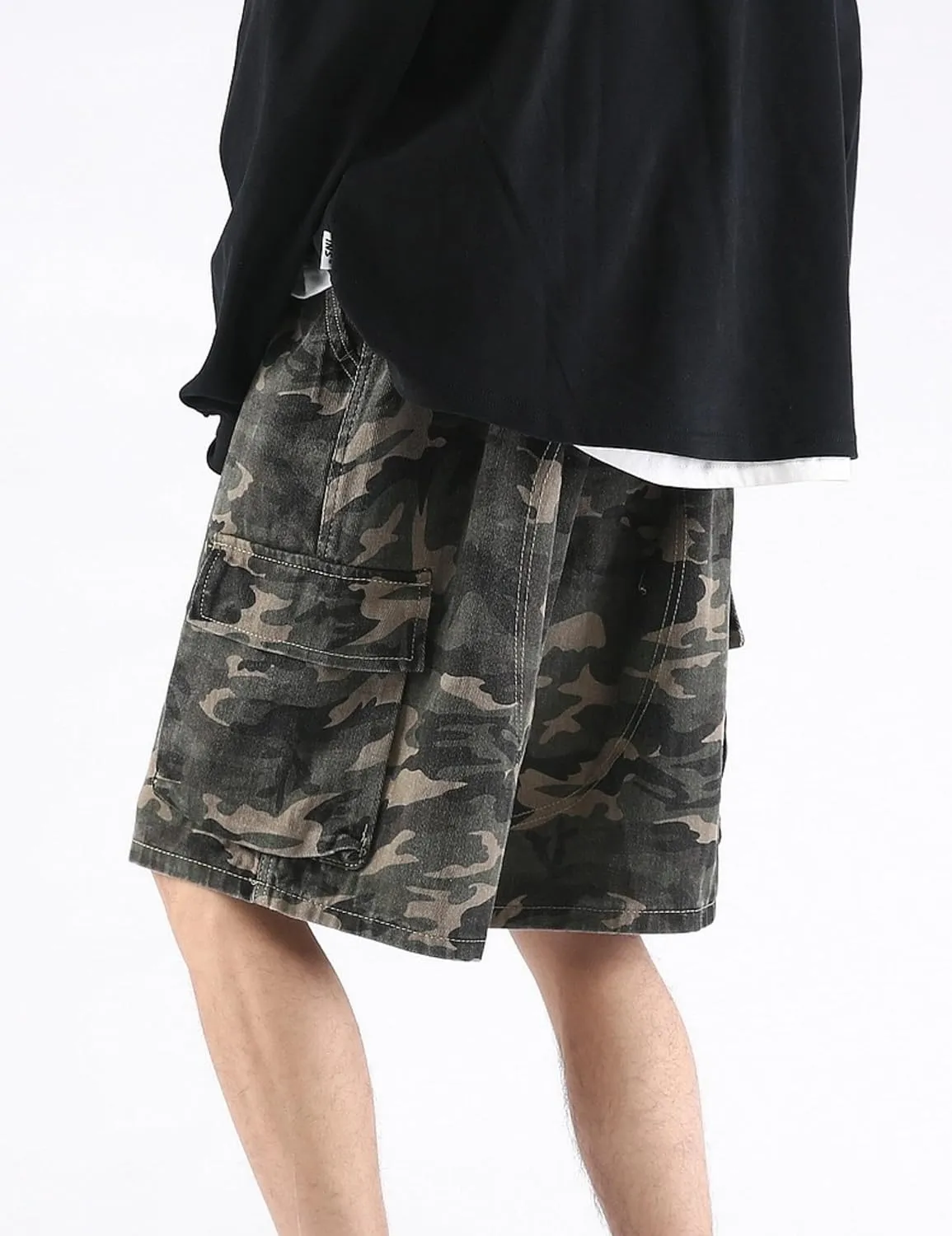 Mens Camo Cargo Shorts Y2k Baggy Jorts Hip Hop Camouflage Shorts Goth Bermuda Shorts Streetwear
