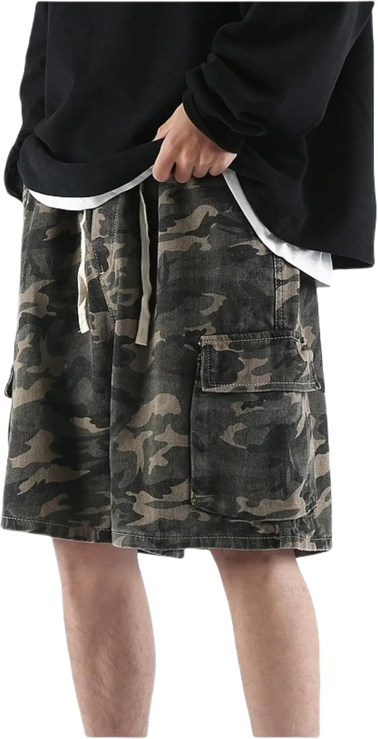 Mens Camo Cargo Shorts Y2k Baggy Jorts Hip Hop Camouflage Shorts Goth Bermuda Shorts Streetwear
