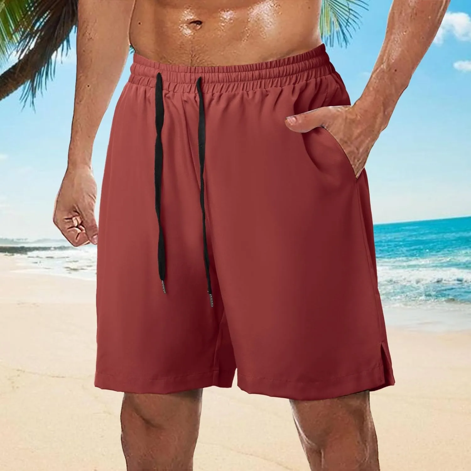 Mens Cargo Shorts Casual Linen Short Pant Summer Tropical Beach Undershorts Lightweight Walking Shorts