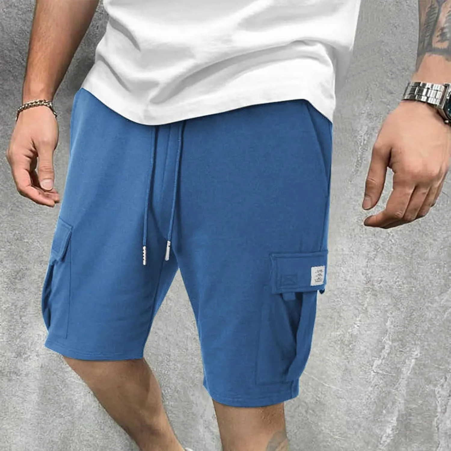 Men's Cargo Shorts Drawstring Elastic Waist Baggy Sports Sweat Shorts Big Tall Running Workout Shorts with Pockets