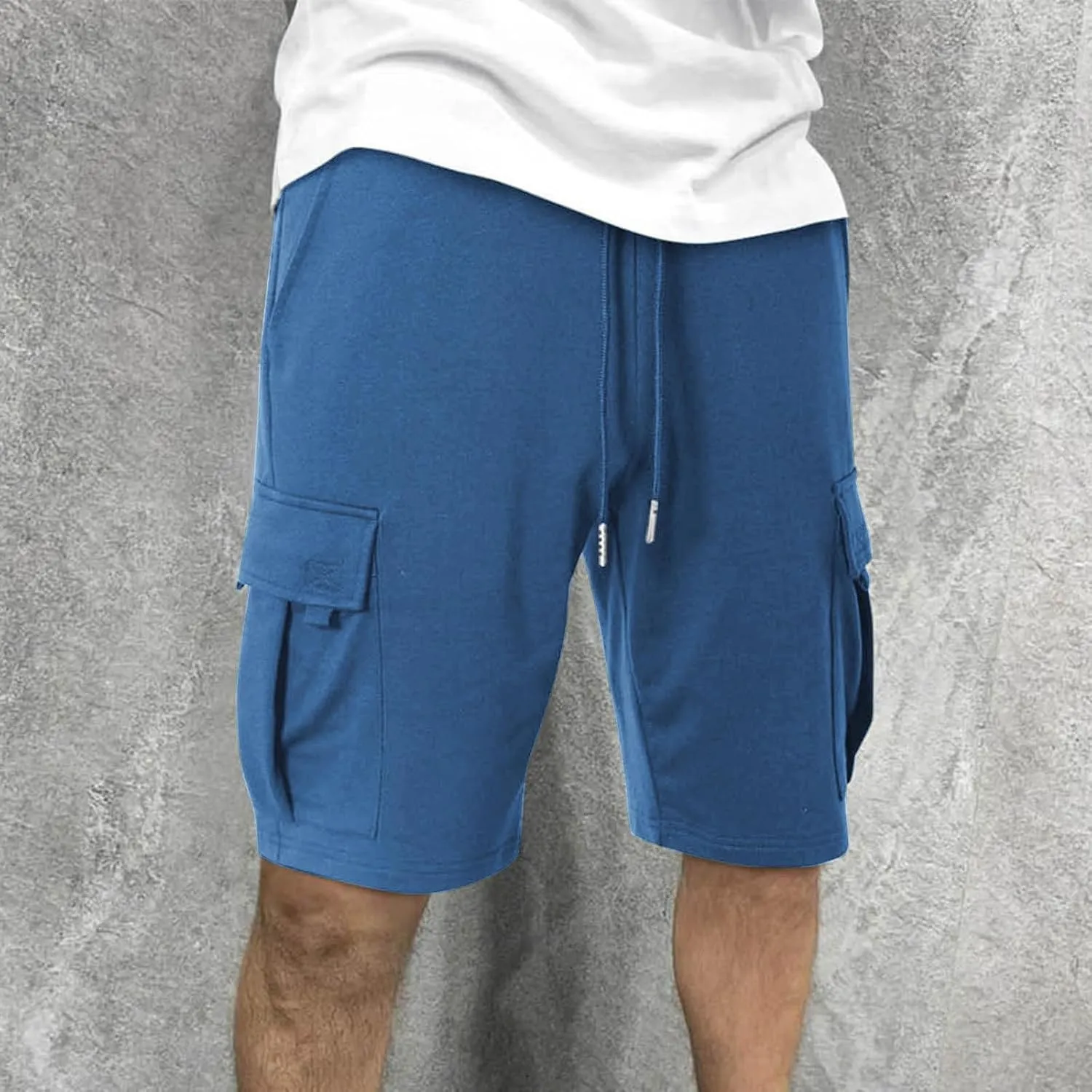 Men's Cargo Shorts Drawstring Elastic Waist Baggy Sports Sweat Shorts Big Tall Running Workout Shorts with Pockets