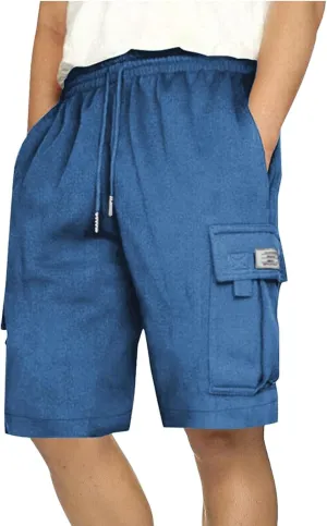 Men's Cargo Shorts Drawstring Elastic Waist Baggy Sports Sweat Shorts Big Tall Running Workout Shorts with Pockets