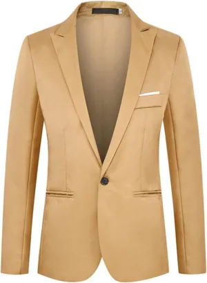 Men's Casual Blazers Solid One Button Regular Fit Blazer Lightweight Lapel Business Suit Jacket for Party Evening
