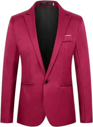 Men's Casual Blazers Solid One Button Regular Fit Blazer Lightweight Lapel Business Suit Jacket for Party Evening